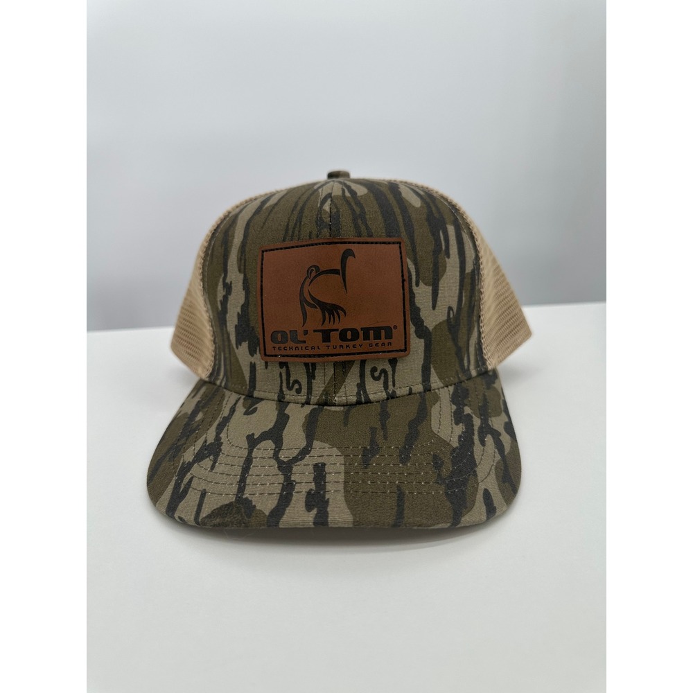 Ol Tom Trucker Hat Mens OSFA Camo Excellent Leather Patch Snapback Hunting Cap